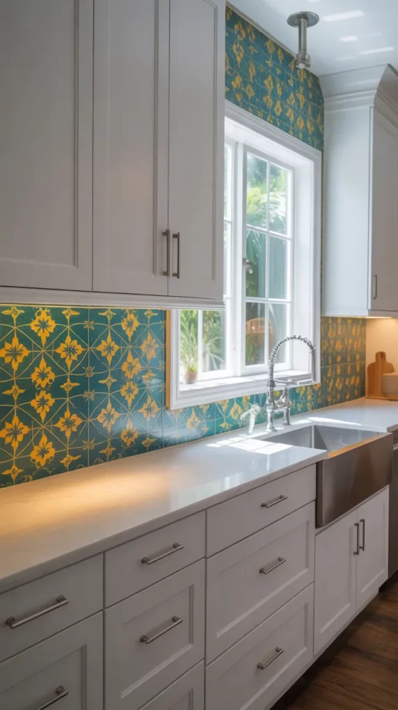 Bright Backsplash with Bold Tiles, Kitchen ideas